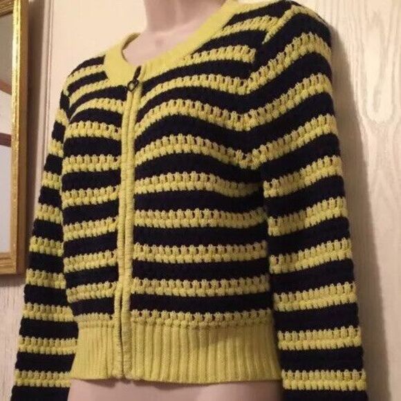 Princess Vera Wang Sweater Jacket Small Bright Yellow Navy Blue Striped - Picture 4 of 12